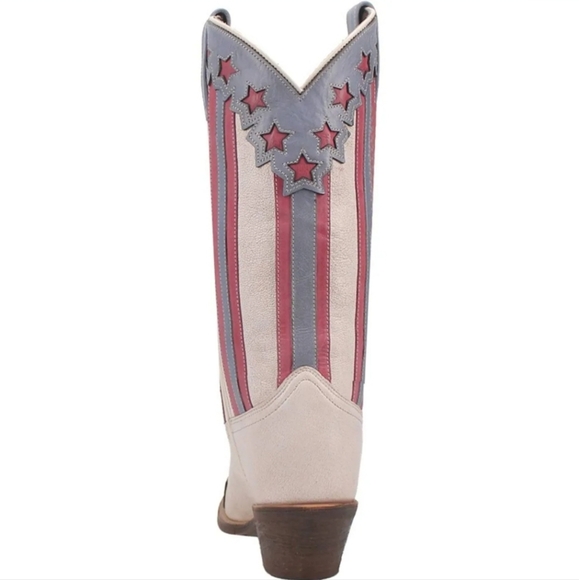Women's Laredo Cady Leather Patriotic Snip Toe Off White Boots 7.5 M - Picture 6 of 7